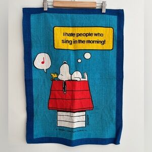 VINTAGE Snoopy Woodstock Tea Towel "I Hate People Who Sing In the Morning!"